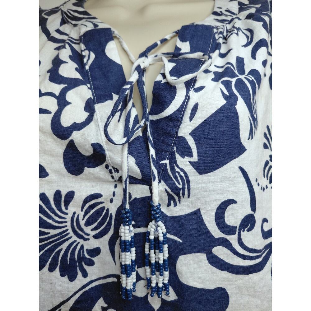 Christian Siriano Blue White Floral Resort Lounge Set Small Beaded Boho Linen - Picture 7 of 16